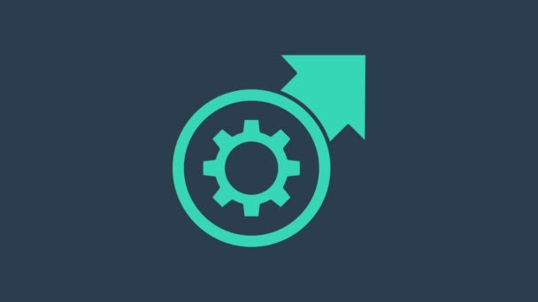Turquoise Gear and arrows as workflow process concept icon isolated on blue background. Gear reload sign. 4K Video motion graphic animation - Footage, Video