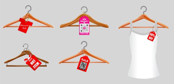 set of clothes hangers or clothes hangers isolated on white background or illustration of clothes hangers black white style. eps 10 vector, easy to modify - Vector, Image