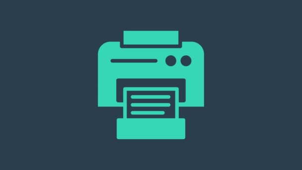 Icono de impresora turquesa aislado sobre fondo azul. Animación gráfica de vídeo 4K - Imágenes, Vídeo