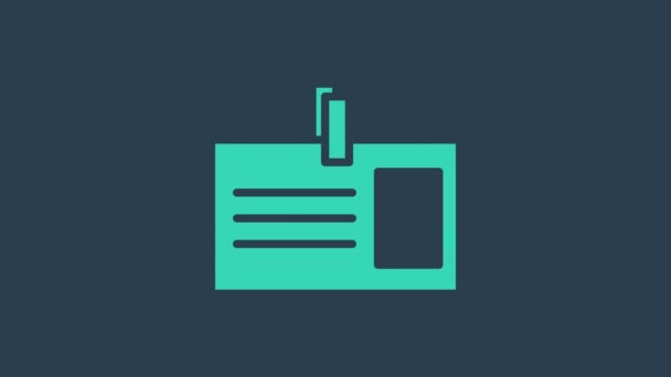 Tyrkysová ikona identifikačního odznaku izolovaná na modrém pozadí. Lze jej použít pro prezentaci, identitu společnosti, reklamu. Grafická animace pohybu videa 4K - Záběry, video