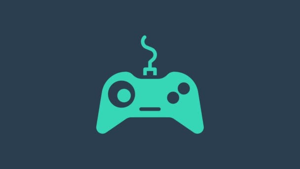 Icône Gamepad turquoise isolée sur fond bleu. Contrôleur de jeu. Animation graphique de mouvement vidéo 4K - Séquence, vidéo