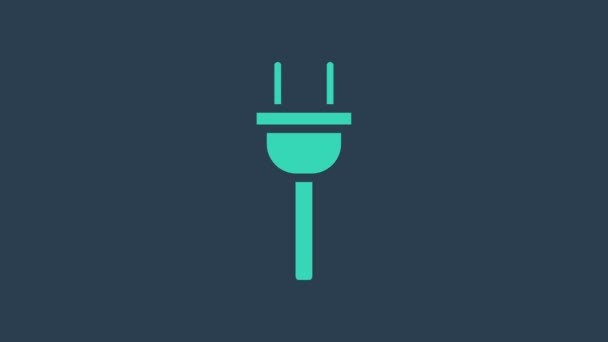 Turquoise Electric plug icon isolated on blue background. Concept of connection and disconnection of the electricity. 4K Video motion graphic animation - Footage, Video