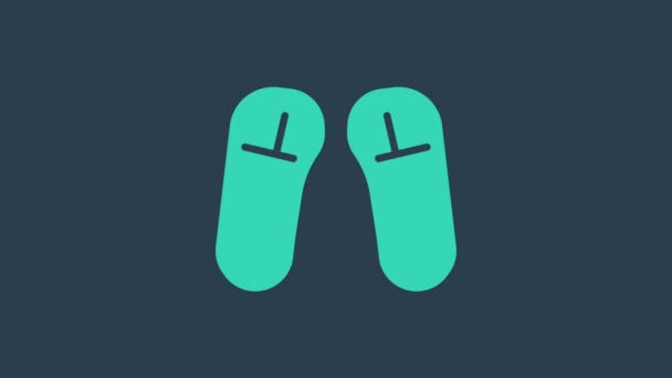 Turkusowa ikona pantofelka odizolowana na niebieskim tle. Znak japonki. 4K Animacja graficzna ruchu wideo - Materiał filmowy, wideo