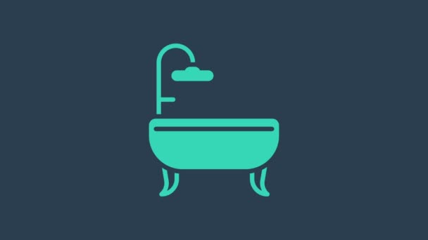 Turquoise Bathtub icon isolated on blue background. 4K Video motion graphic animation - Footage, Video