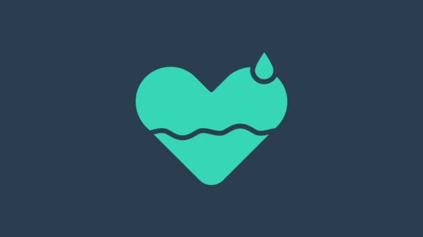 Turkoois hart geneest pictogram geïsoleerd op blauwe achtergrond. 4K Video motion grafische animatie - Video
