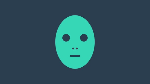 Icône masque cosmétique visage turquoise isolé sur fond bleu. Cosmétologie, médecine et soins de santé. Animation graphique de mouvement vidéo 4K - Séquence, vidéo