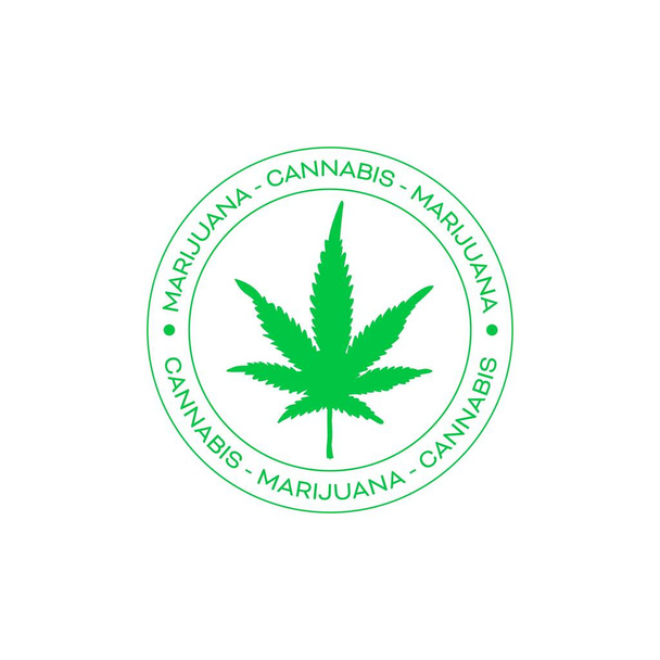 Illustration vectorielle de feuilles de marijuana dans un emblème circulaire isolé en fond blanc - Vecteur, image