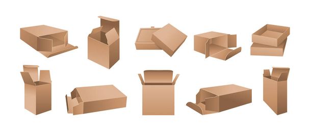 Modèle de set 3D maquette de boîte en carton réaliste - Vecteur, image