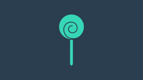 Turkoois Lollipop pictogram geïsoleerd op blauwe achtergrond. Eten, heerlijk symbool. 4K Video motion grafische animatie - Video