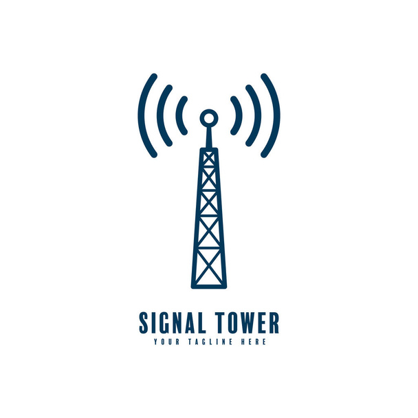silueta de diseño del logotipo de la torre de señal aislada sobre fondo blanco - Vector, Imagen