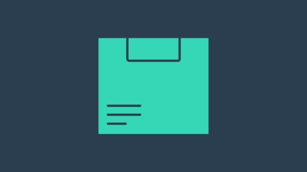 Caja de cartón de color turquesa icono aislado sobre fondo azul. Caja, paquete, signo de paquete. Entrega y embalaje. Animación gráfica de vídeo 4K - Metraje, vídeo