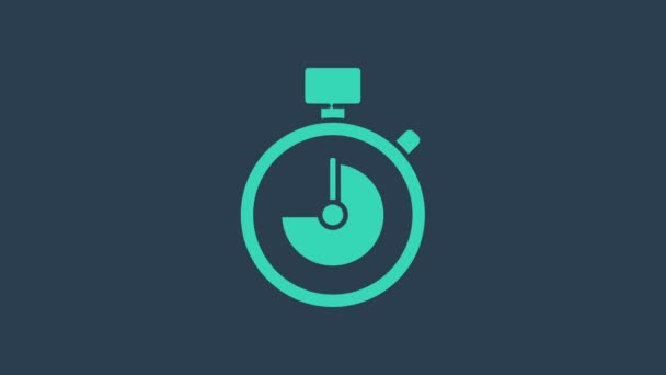 Бірюзова ікона Stopwatch ізольована на синьому фоні. Знак таймера часу. Ознака хронометра. 4K Відеографічна анімація - Кадри, відео