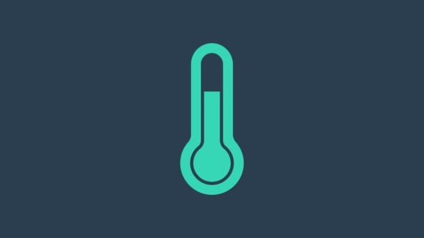 Termómetro de meteorología turquesa que mide el icono aislado sobre fondo azul. Equipo de termómetro que muestra clima caliente o frío. Animación gráfica de vídeo 4K - Metraje, vídeo