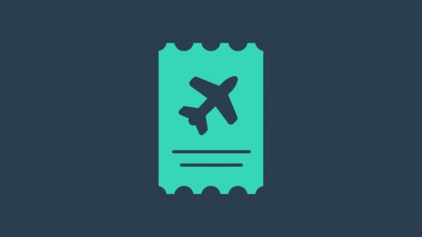 青の背景に隔離されたターコイズ航空の航空券アイコン。飛行機の切符。4Kビデオモーショングラフィックアニメーション - 映像、動画
