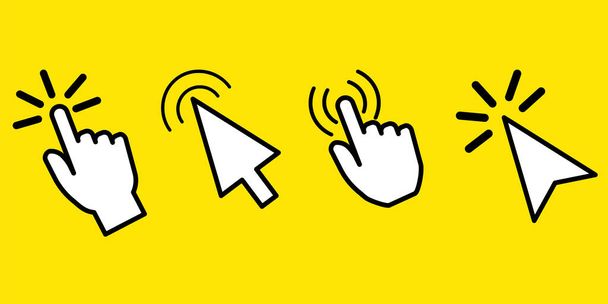 Flat button with cursors on yellow background. Pointer icon. Cursor sign. Hand cursor icon. Click arrow. Stock illustration. EPS 10. - Vector, Image