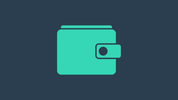Türkiz Pénztárca ikon elszigetelt kék alapon. Erszényes ikon. Készpénz-megtakarítás szimbólum. 4K Videó mozgás grafikus animáció - Felvétel, videó