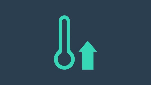 Türkisfarbenes Thermometer-Messsymbol auf blauem Hintergrund. Thermometer, die heißes oder kaltes Wetter anzeigen. 4K Video Motion Grafik Animation - Filmmaterial, Video
