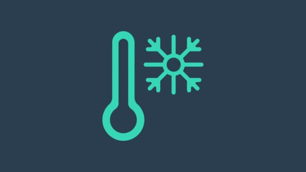 Türkiz hőmérő hópelyhek ikon elszigetelt kék háttérrel. 4K Videó mozgás grafikus animáció - Felvétel, videó