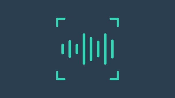 Icona di riconoscimento vocale turchese isolata su sfondo blu. Autenticazione di accesso biometrico vocale per il riconoscimento dell'identità personale. Sicurezza informatica. Animazione grafica 4K Video motion - Filmati, video