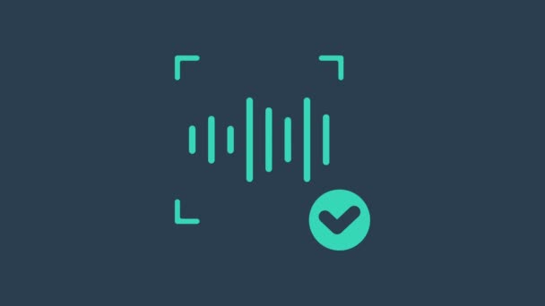 Icona di riconoscimento vocale turchese isolata su sfondo blu. Autenticazione di accesso biometrico vocale per il riconoscimento dell'identità personale. Sicurezza informatica. Animazione grafica 4K Video motion - Filmati, video