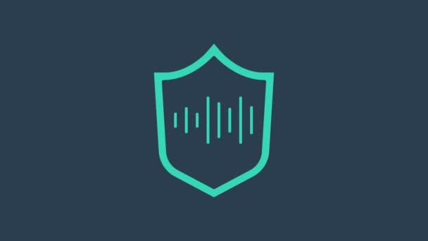 Turquoise Shield φωνητική αναγνώριση εικονίδιο απομονώνονται σε μπλε φόντο. Αναγνώριση φωνής βιομετρικής πρόσβασης για προσωπική αναγνώριση ταυτότητας. 4K Γραφική κίνηση κίνησης βίντεο - Πλάνα, βίντεο