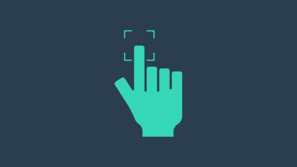 Türkiz ujjlenyomat ikon elszigetelt kék alapon. Azonosító ikon. Azonosító jel. Érintsd meg! 4K Videó mozgás grafikus animáció - Felvétel, videó