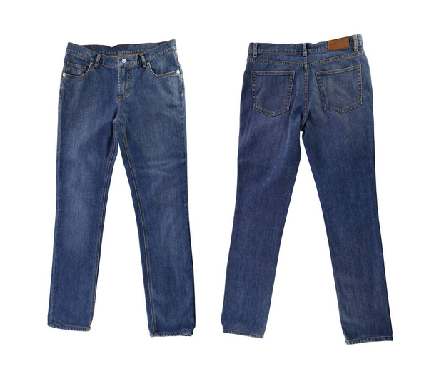 Jeans en denim bleu isolés sur fond blanc et ont des chemins de coupe pour une utilisation pratique et rapide. - Photo, image