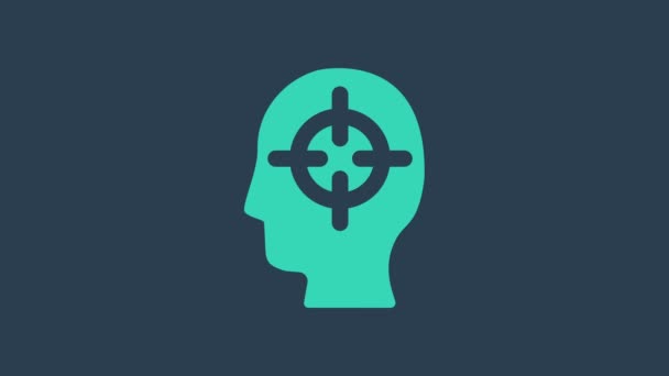 Tyrkysová Hledání problému v psychologii ikony izolované na modrém pozadí. Grafická animace pohybu videa 4K - Záběry, video