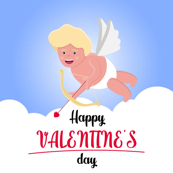 Vicces kis Cupido céloz valakire. Egy Valentin-nap illusztrációja. Vektor. - Vektor, kép