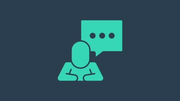 Türkisfarbenes Chat-Symbol für Sprechblasen isoliert auf blauem Hintergrund. Nachrichtensymbol. Kommunikation oder Kommentar-Chat-Symbol. 4K Video Motion Grafik Animation - Filmmaterial, Video