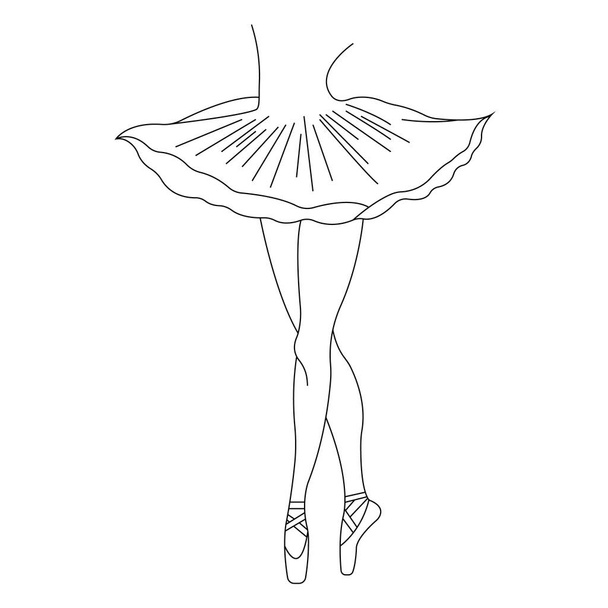 Ballerinan jalat teräväkärkisissä kengissä ja minimalistinen hame. Suunnittelu sopii sisustukseen, maalauksiin, balettiin, performanssikutsuihin, tatuointeihin, logoon, mainontaan, T-paitojen painamiseen. Eristetty vektorikuva - Vektori, kuva