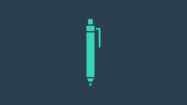 Ícone de caneta turquesa isolado no fundo azul. Animação gráfica em movimento de vídeo 4K - Filmagem, Vídeo