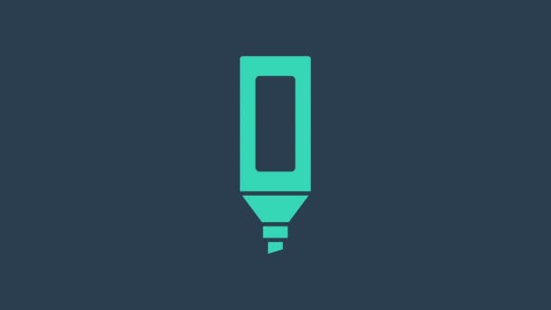Icône de stylo marqueur turquoise isolée sur fond bleu. Animation graphique de mouvement vidéo 4K - Séquence, vidéo