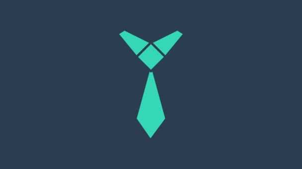 Иконка бирюзового галстука выделена на синем фоне. Символ галстука и галстука. Видеографическая анимация 4K - Кадры, видео