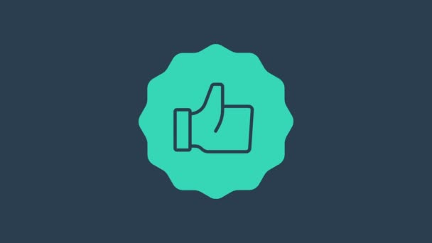 Turquoise Hand thumb up icon isolated on blue background. 4K Video motion graphic animation - Footage, Video