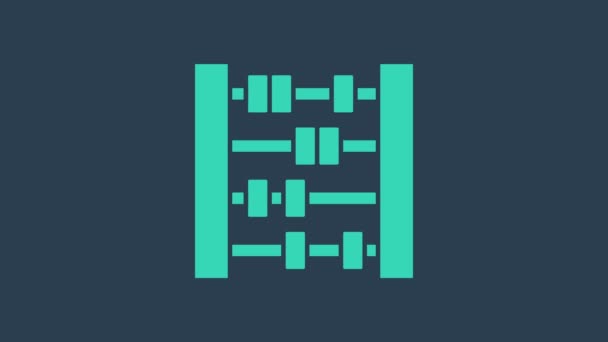Turkoosi Abacus ikoni eristetty sinisellä pohjalla. Perinteinen laskentakehys. Koulutusmerkki. Matematiikan koulu. 4K Video motion graafinen animaatio - Materiaali, video