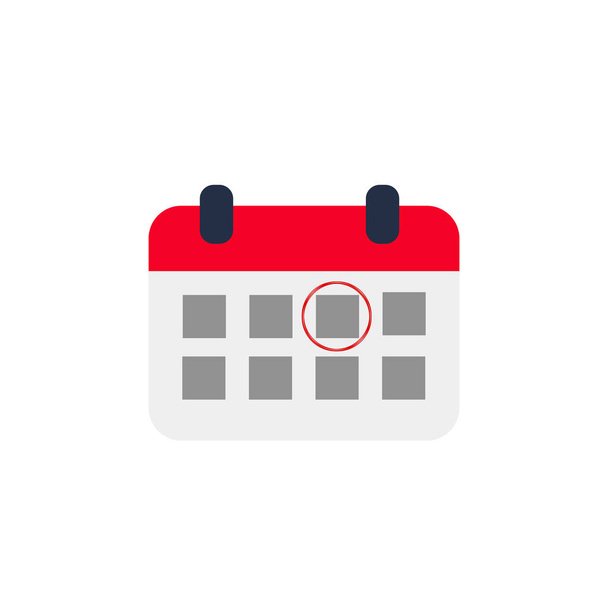 Icône calendrier et cercle rouge. Marquez la date, les vacances, les concepts importants du jour - Photo, image
