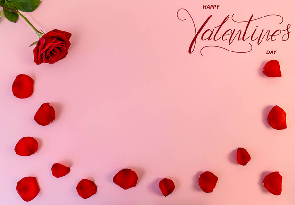 Happy Valentine's day! Card, online banner, greeting card, Flat lay on Valentine's Day With red roses - Valokuva, kuva