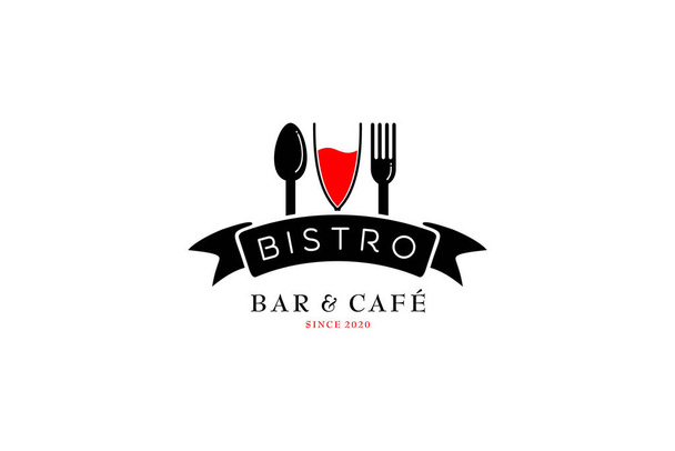 Wein Glaslöffel Gabel Restaurant Vintage Retro Bar Bistro mit Band-Logo-Design - Vektor, Bild