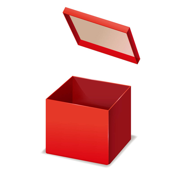 Red box opened, paper, cardboard. Vector template isolated mockup for design products, package, branding. - Vektor, Bild