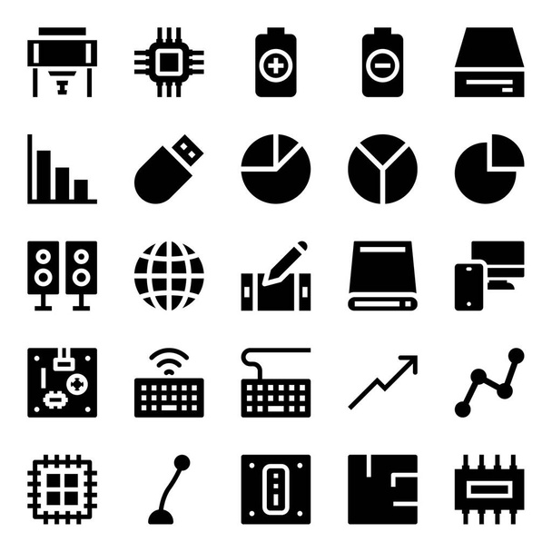Iconos de glifos para hardware informático. - Vector, imagen