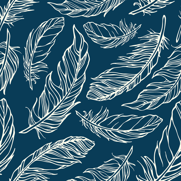 Seamless pattern with outline decorative feathers - Vektor, Bild