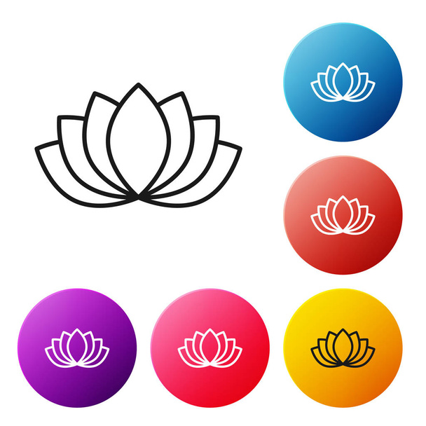 Black line Lotus flower icon isolated on white background. Set icons colorful circle buttons. Vector. - Wektor, obraz