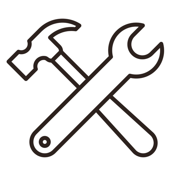 Llave y martillo. Icono de herramienta - Vector, Imagen