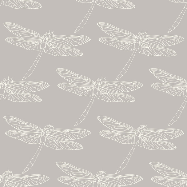 Seamless pattern with outline hand drawn dragonflies - Vector, Image