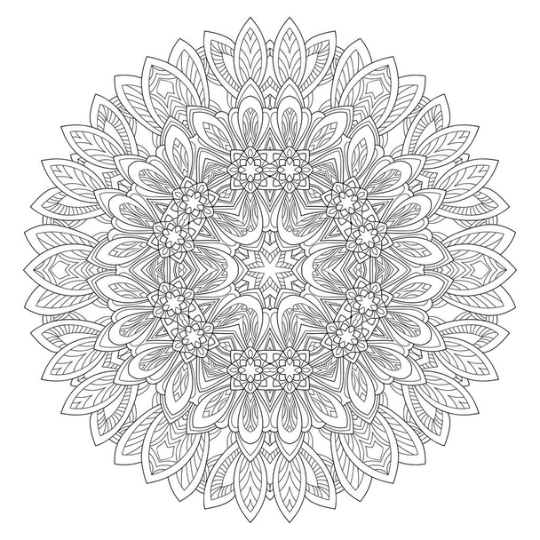 Decorative mandala with floral pattern on white isolated background. For coloring book pages. - Vektor, obrázek
