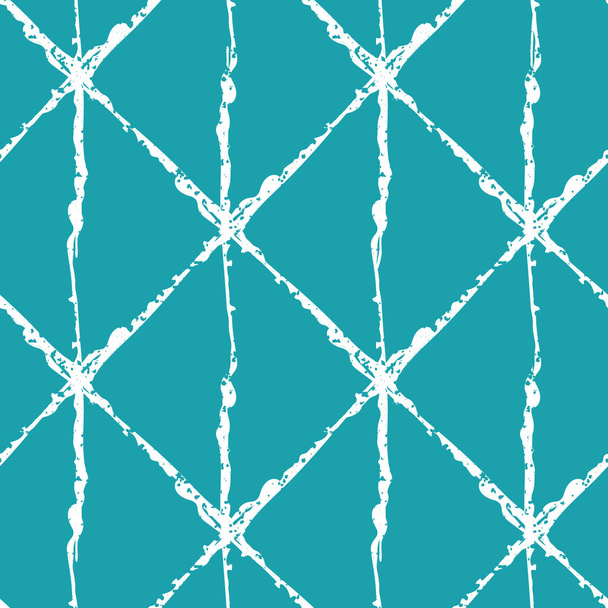 Isometrischer Grunge-Pinselstrich-Gittervektor nahtloser Musterhintergrund. Minimal blau-weiße Wiederholungskulisse. Lineare geometrische vertikale Konstruktion. Modern abstract all over print für Sommer, Urlaub - Vektor, Bild