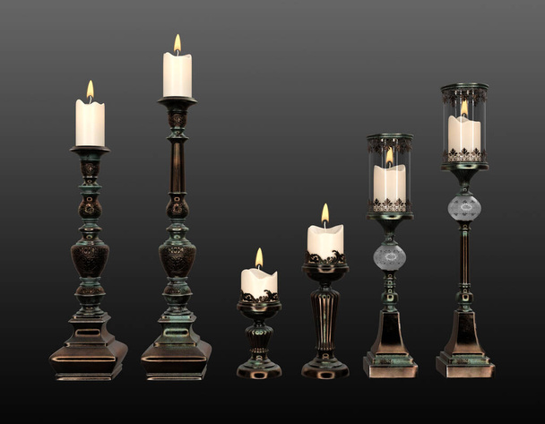 Старовинні вікторіанські мідні або латунні високі свічники
 - Фото, зображення