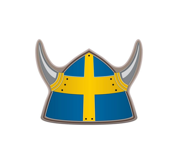 Stili İsveç bayrağı olan Viking miğferi. Vektör illüstrasyonu - Vektör, Görsel