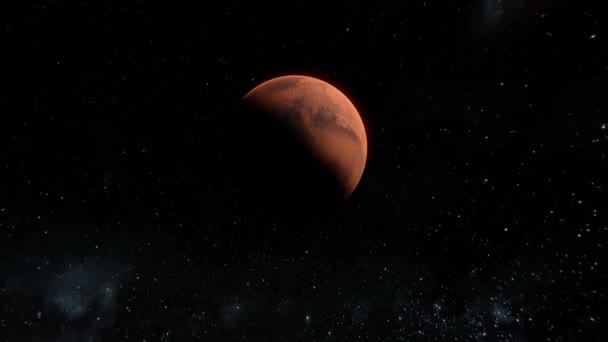 Annäherung an die Sicht des Mars-Planeten. Durch den Weltraum zum Mars fliegen. Roter Planet über Sternen Hintergrund 4k 3D Visualisierung - Filmmaterial, Video